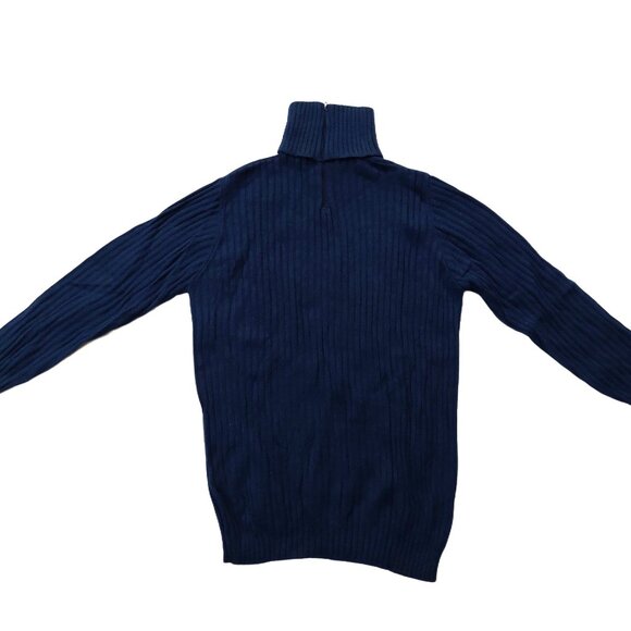 Vintage 1940s-1950s Navy Blue Long Sleeve Ribbed Turtleneck Sweater - Picture 2 of 6